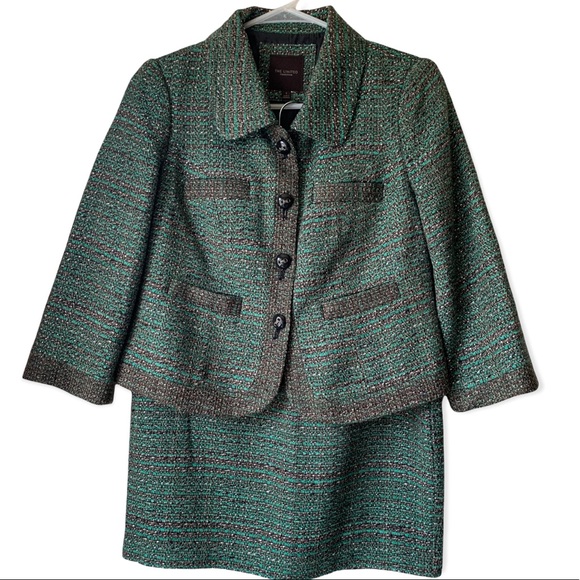 Y2K! The Limited does Chanel Green Tweed Look Matching Jacket Skirt Suit Set Sm - Picture 1 of 9